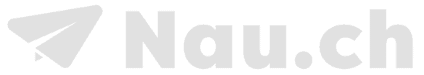 Nau.ch-Logo mit einem stilisierten Papierflugzeug-Symbol links neben dem Namen der Website in hellgrauer Schrift.