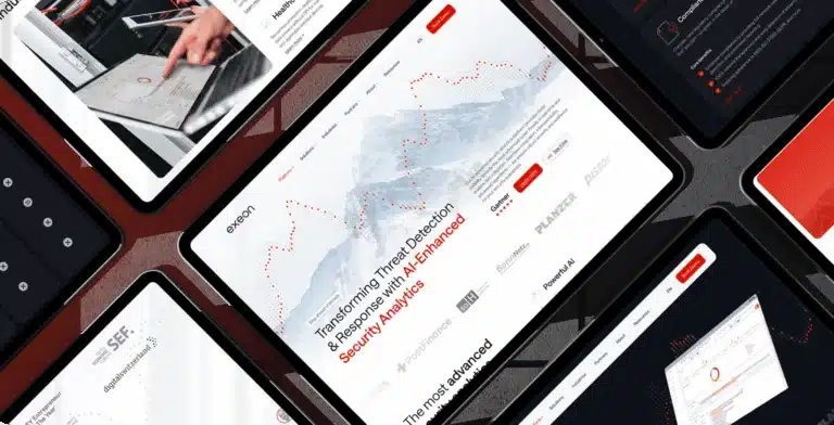 Mehrere Tablets zeigen die neue Cybersecurity-Website von Exeon